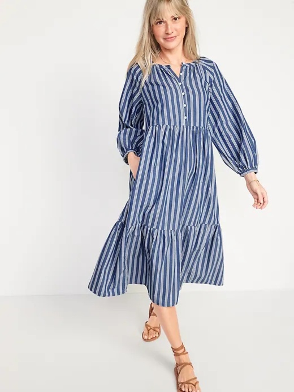 Old navy blue & white striped all day maxi dress women’s large coastal grandma - Picture 9 of 9
